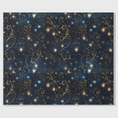 Elegante kosmische leuchtende Herzen in Blau und G Geschenkpapier (Flach)