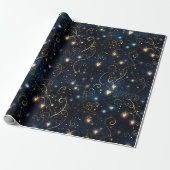 Elegante kosmische leuchtende Herzen in Blau und G Geschenkpapier (Ungerollt)