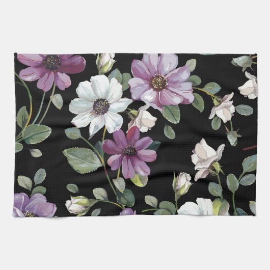 Elegante Kosmos-Blume: Wasserfarbe Nahtlos. Geschirrtuch (Horizontal)