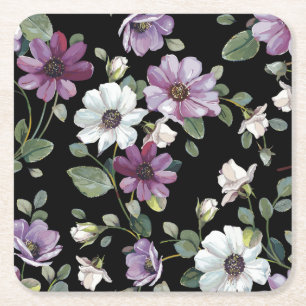 Elegante Kosmos-Blume: Wasserfarbe Nahtlos. Rechteckiger Pappuntersetzer