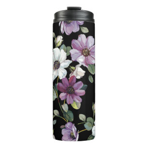 Elegante Kosmos-Blume: Wasserfarbe Nahtlos. Thermosbecher
