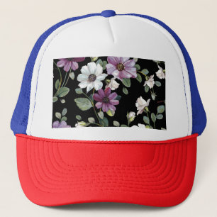 Elegante Kosmos-Blume: Wasserfarbe Nahtlos. Truckerkappe