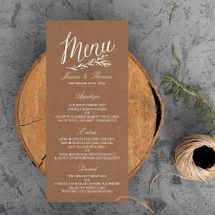 Elegante Kraft-Hochzeitsmenüvorlagen Menükarte