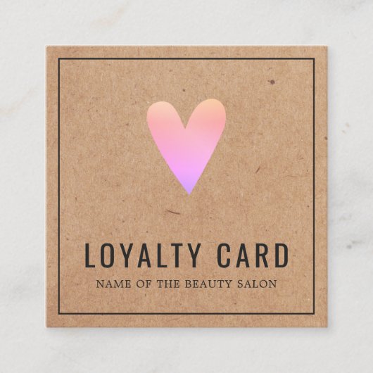 Elegante Kraft Pink Herz Salon Loyalität Karte (Vorderseite)