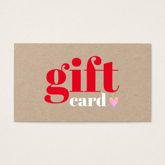 Elegante Kraft Red Pink Herz Beauty Geschenkkarte (Vorderseite)