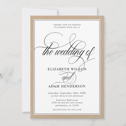 Elegante Kraft Texture Classic Hochzeit Einladung (Vorderseite)