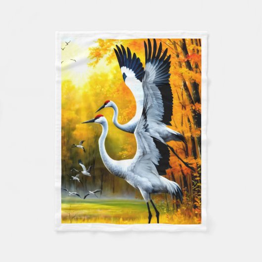 Elegante Kraniche im Herbstwald Fleece-Decke Fleecedecke (Vorderseite)