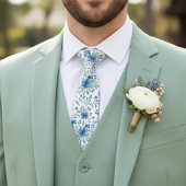 Elegante Krawatte mit blauer und salbeigrüner flor