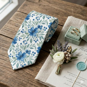 Elegante Krawatte mit blauer und salbeigrüner flor