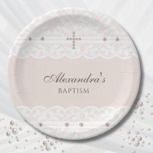 Elegante Kreuz-Taufe Christliche Taufe Pappteller