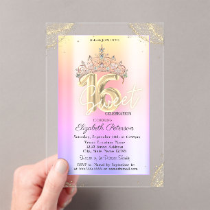 Elegante Krone Farbiger Leoparden-Druck Sweet 16   Acryleinladungen