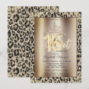 Elegante Krone Leopardendruck Sweet 16 Einladung