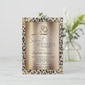 Elegante Krone Leopardendruck Sweet 16 Einladung (Stehend Vorderseite)