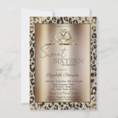 Elegante Krone Leopardendruck Sweet 16 Einladung (Vorderseite)