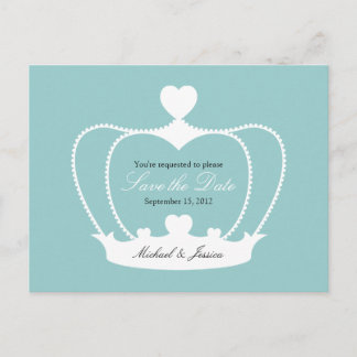 Elegante Krone Save the Date Postkarte - Blau