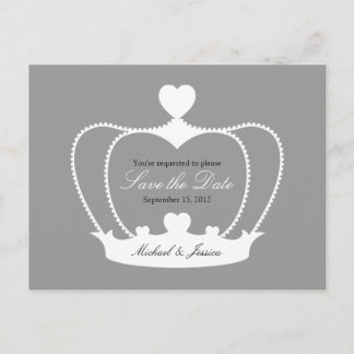 Elegante Krone Save the Date Postkarte - Grau