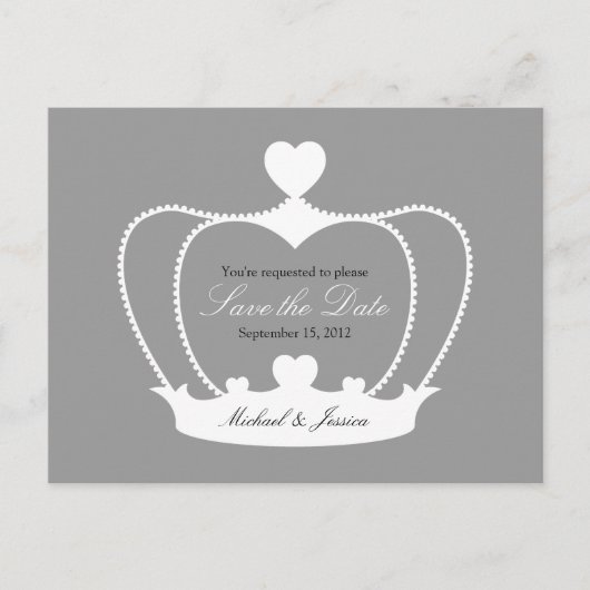 Elegante Krone Save the Date Postkarte - Grau (Vorderseite)