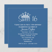 Elegante Kronen-blauer u. weißer des Bonbon-16 Einladung (Vorne/Hinten)