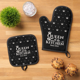 elegante Kronenkronen-Chic-Queen-Küche Ofenhandschuh & Topflappen-Set