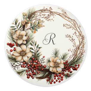 Elegante Kruste Weiße Blume KiefernzweigeBerries Keramikknauf