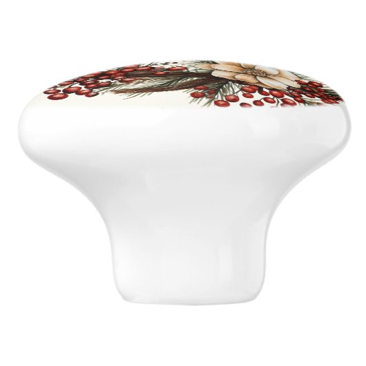 Elegante Kruste Weiße Blume KiefernzweigeBerries Keramikknauf (Seitenansicht)