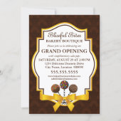 Elegante Kuchen-Pop & Ribbon-Damask Einladung (Vorderseite)