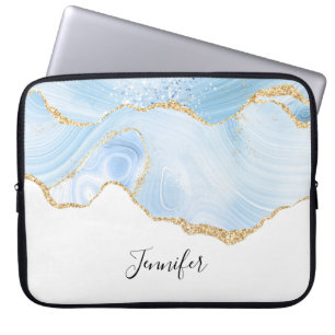 Elegante kühle blaue Achat mit goldener Glitter-Sc Laptopschutzhülle