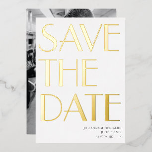 Elegante kühne Art Deco Foto Save The Date Gold Folieneinladung