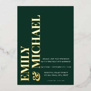 Elegante kühne Typografie Smaragd Minimal Hochzeit Folieneinladung