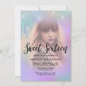 Elegante Küken Diamant Tropfen lila 16 . Geburtsta Einladung (Vorderseite)