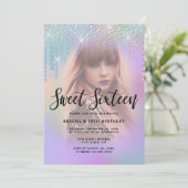 Elegante Küken Diamant Tropfen lila 16 . Geburtsta Einladung (Stehend Vorderseite)