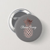 elegante Küken-Rosengoldananas-Polkapunkte Button (Vorne & Hinten)