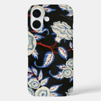 ELEGANTE KUNST-DECO-FLORALE, BLAUE WEISSE ROSEN IN iPhone 16 HÜLLE