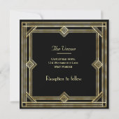 Elegante Kunst-Deko-Goldschwarz-Hochzeit Einladung (Rückseite)