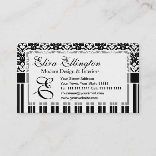 Elegante Kunst-Deko-Vintager Blumendamast und Visitenkarte (Vorderseite)