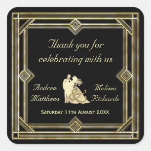 Elegante Kunst, Dichtung und Gastgeschenk Hochzeit Quadratischer Aufkleber