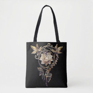 Elegante Kunst nouveau GoldBlumen-Juwelschwarzes Tasche