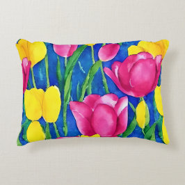 Elegante künstlerische Aquarellkunst Tulpen Blau G Dekokissen