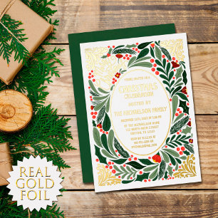 Elegante künstlerische florale Blätter Weihnachtsf Folieneinladung