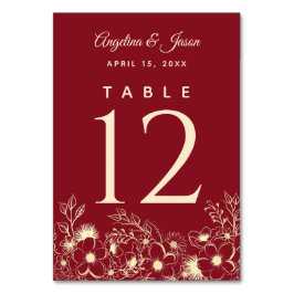 Elegante Künstlerische Hochzeit mit Rot und Gold Tischnummer