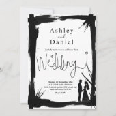 Elegante künstlerische Schwarz-Weiß-Moderne Hochze Einladung (Vorderseite)
