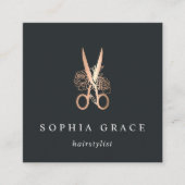 Elegante Kupfer-Blumen-Scheren Logo-Haarstylistin Quadratische Visitenkarte (Vorderseite)