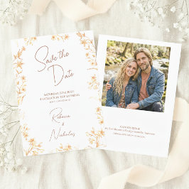Elegante Kupfer-Glow-Wildblumen-Script-Foto Save The Date