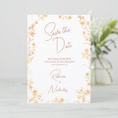 Elegante Kupfer-Glow-Wildblumen-Script-Foto Save The Date (Stehend Vorderseite)