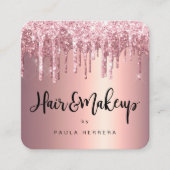 Elegante Kupfer-Rose Gold Glitzer Tropfen Haarschm Quadratische Visitenkarte (Vorderseite)