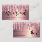 Elegante Kupfer-Rose Gold Glitzer Tropfen Haarstyl Empfehlungskarte (Vorne/Hinten)