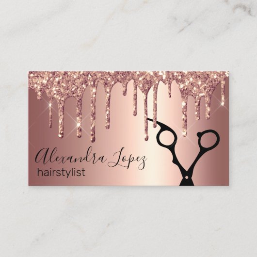 Elegante Kupfer Rose Gold Glitzer Tropfen Haarstyl Visitenkarte (Vorderseite)