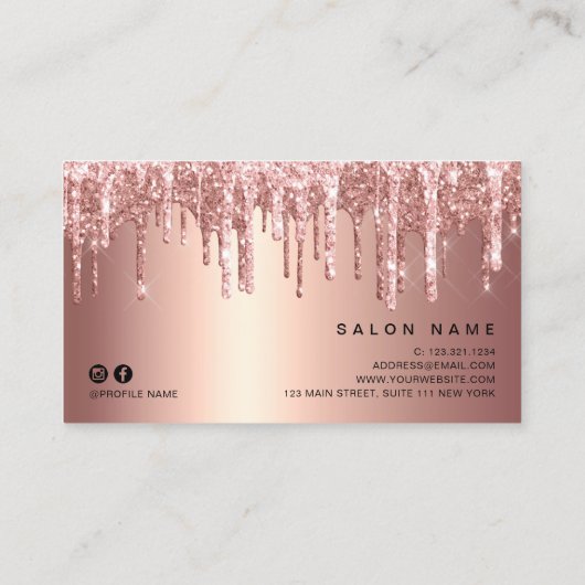 Elegante Kupfer Rose Gold Glitzer Tropfen Haarstyl Visitenkarte (Rückseite)