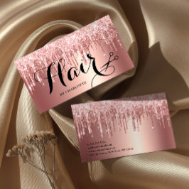 Elegante Kupfer Rose Gold Glitzer Tropfen Haarstyl Visitenkarte