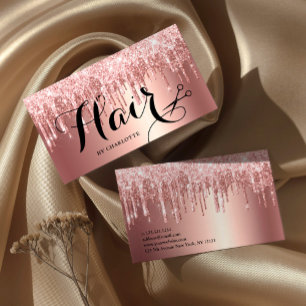 Elegante Kupfer Rose Gold Glitzer Tropfen Haarstyl Visitenkarte